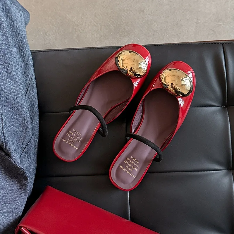 MKKHOU Fashion Women's Shoes New High Quality Genuine Leather Round Head Low Heel Slippers Summer Women's Sandals