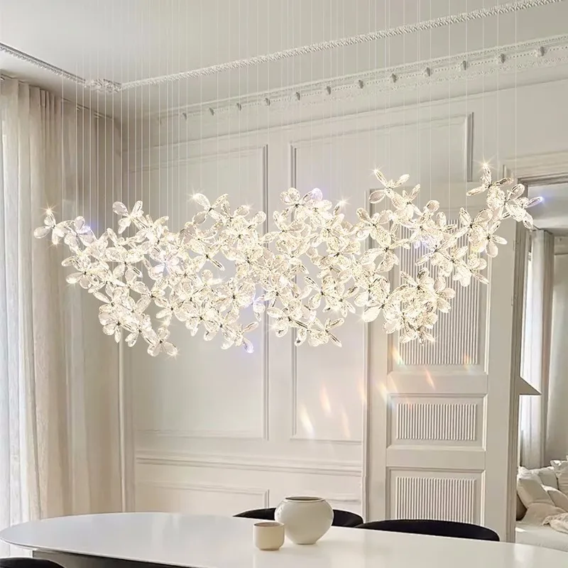 Crystal LED Chandelier Luxury Romantic Ceiling Lamp Living Room Restaurant Exhibition Hall Pendant Light Tricolor Lighting Lamps