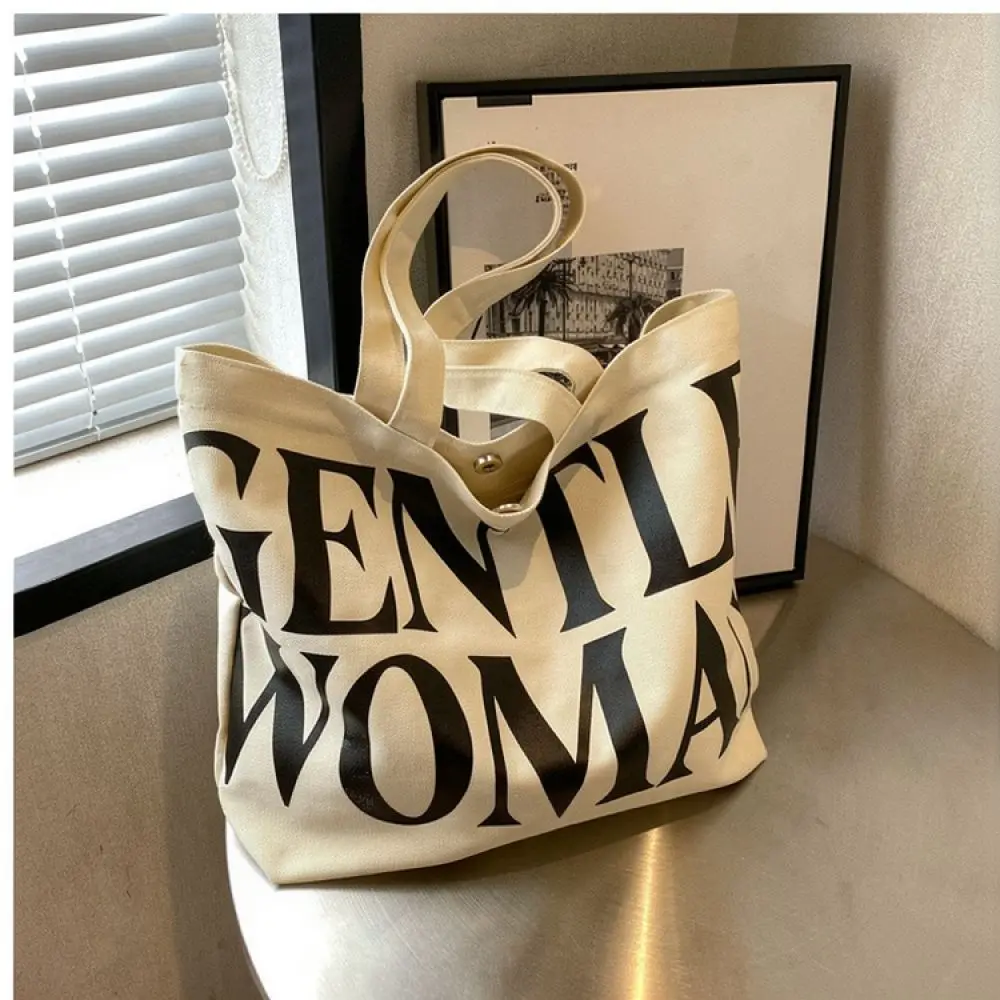 Large Capacity Canvas Shoulder Handbag Women Simple Letter Tote Bag Fashion Casual Commuter Daily Office Shopping Purse