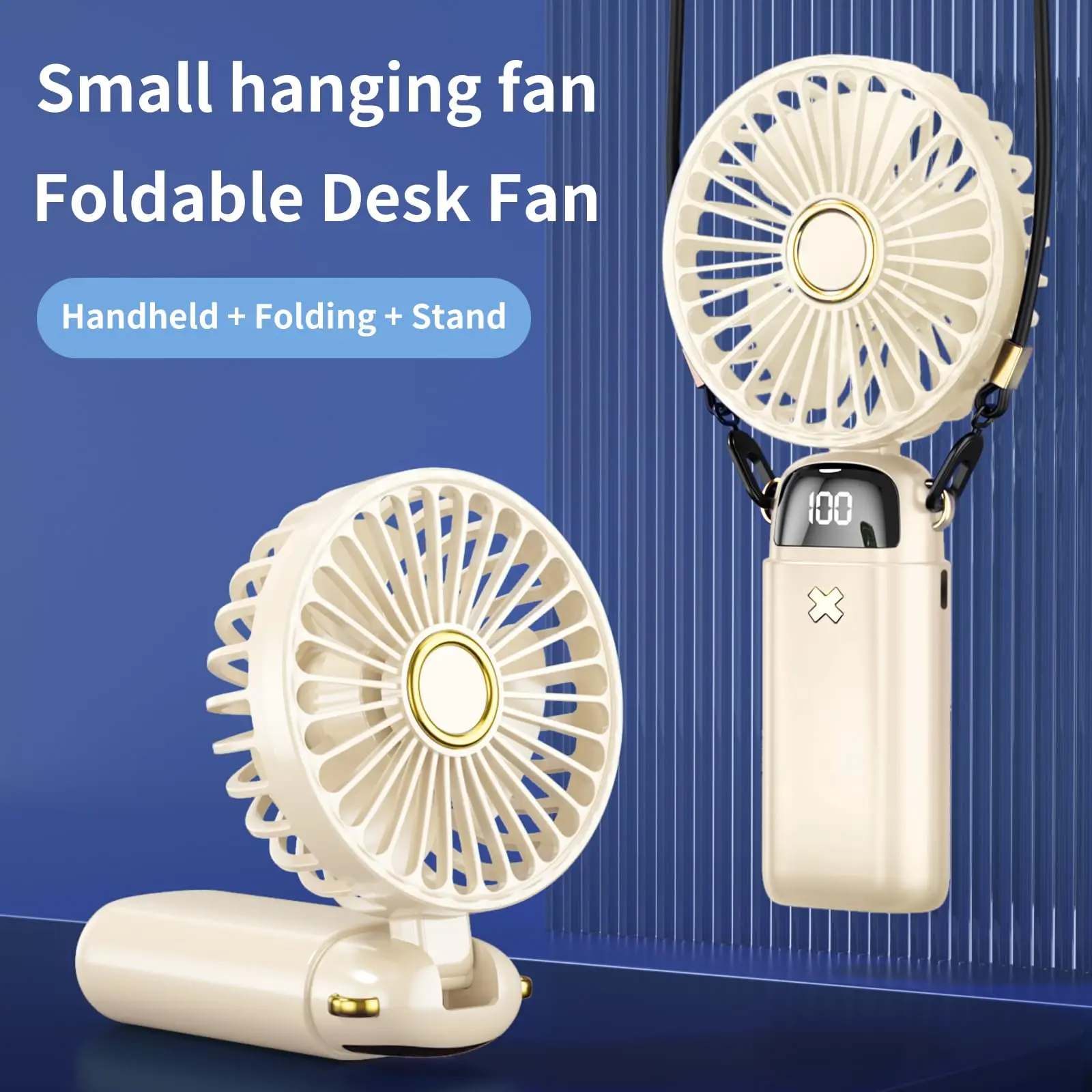 Portable Fan Mini Handheld Personal Fans 4000mAh Rechargeable Battery Operated Desk with Base LED Display 5 Speeds Cooling