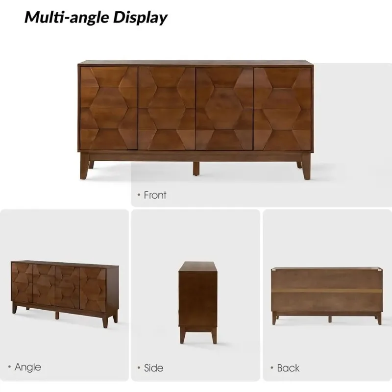 60 Walnut Mid-Century Sideboard with 4 Doors and 2 Shelves for Kitchen Storage 6