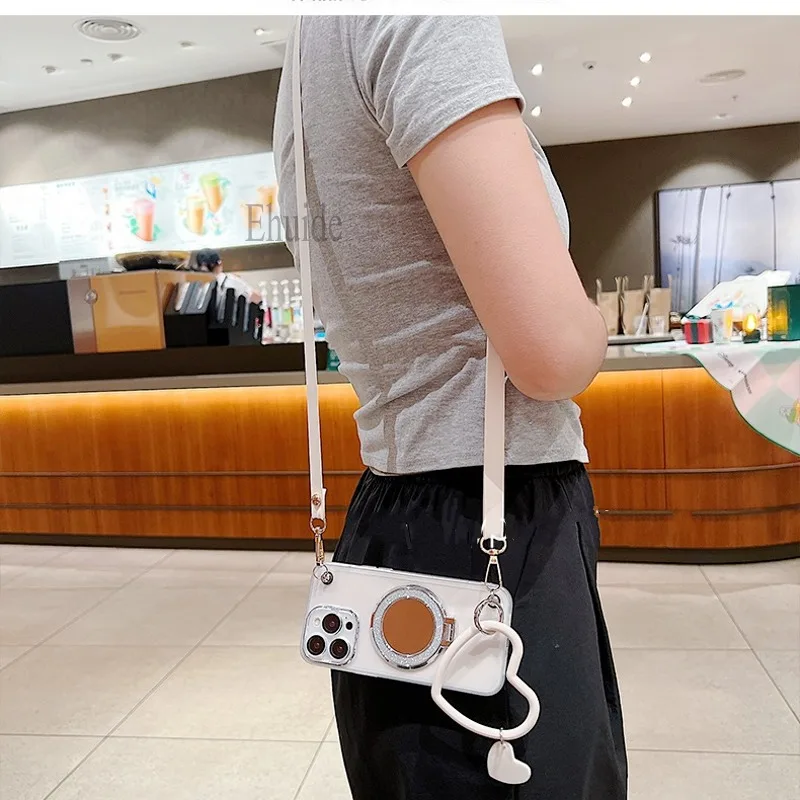 حافظة بحزام حريري لهاتف آيفون 17 16 15 14 11 12 13 Pro Max XS Plus 16E غطاء ناعم بحبل كروس شفاف