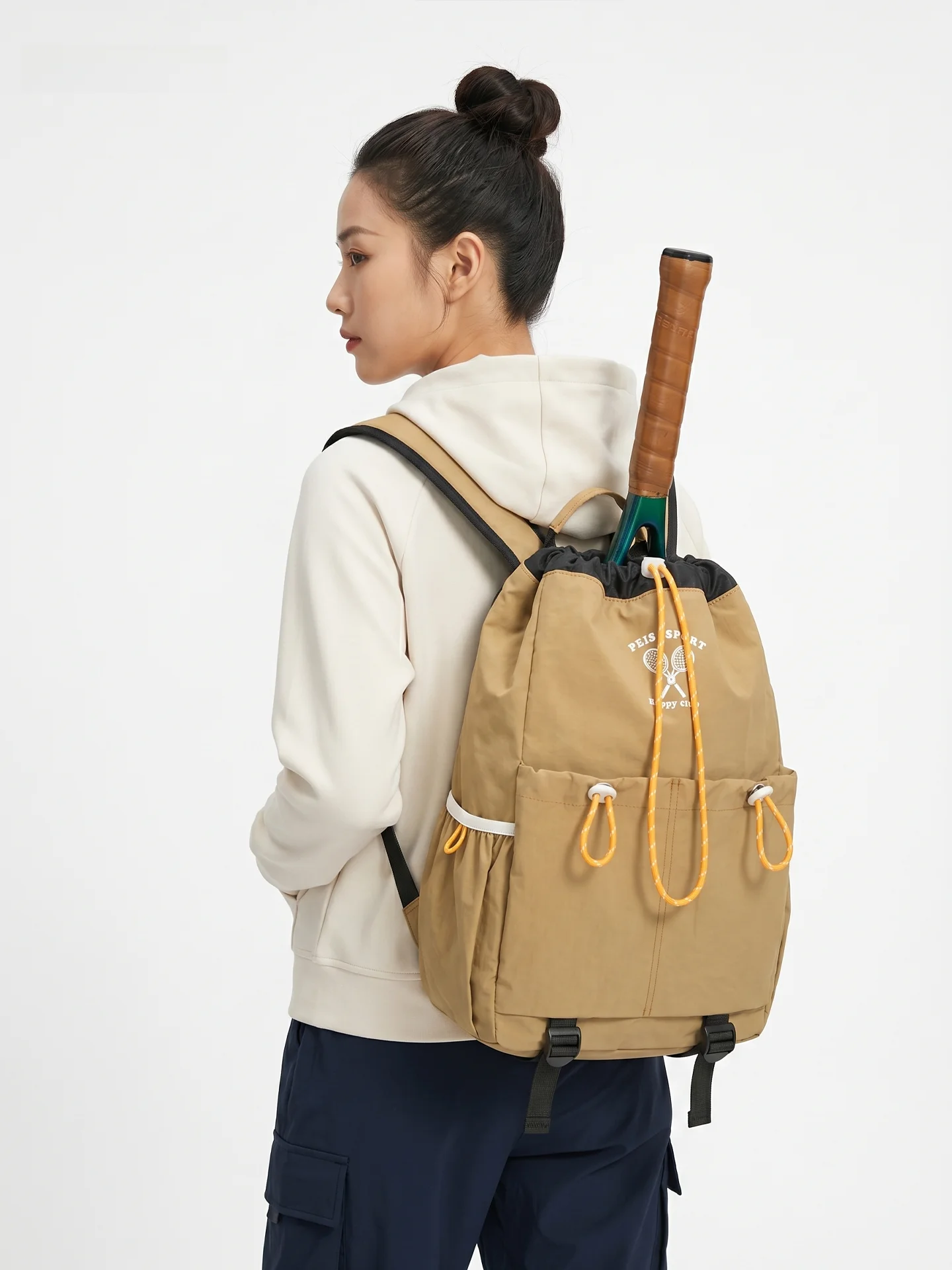 pryes-sports-backpack-nylon-drawstring-double-shoulder-bag-for-badminton-tennis-cycling-commuting-hiking-unisex-outdoor-bag