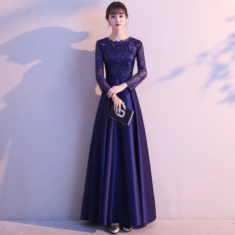 Evening dress skirt women 2024 new banquet temperament elegant blue noble wedding mother host dignified atmosphere