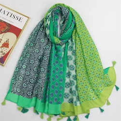 180*90Cm Viscose Lenços para as Mulheres Design Green Garden Floral Tassel Xales E Envoltórios Pashmina Roubou Bufandas Muslim Sjaal 2023