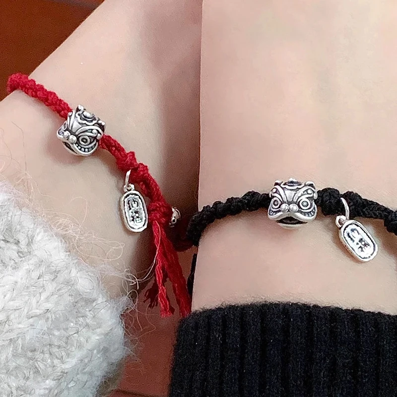 1PC Handmade Lucky Couple Bracelets Red String With Golden Beads Chinese Zodiac Year Charm Accessories