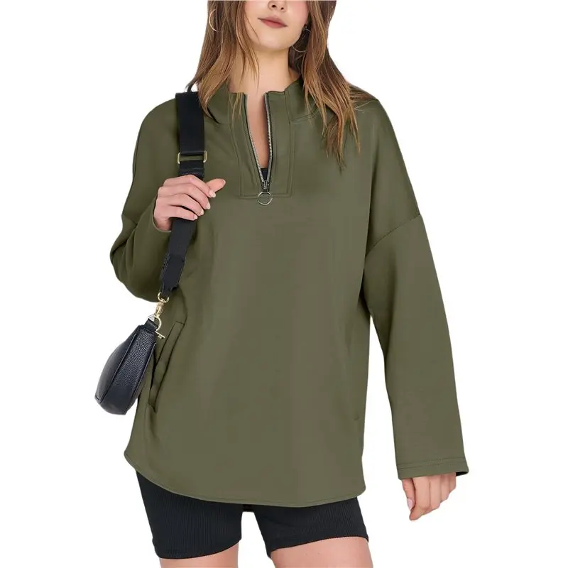 

CYL-Womens Oversized Hoodie Quarter Zip Sweatshirts Fall Winter Tunic Pullover Top Trendy Preppy Clothes