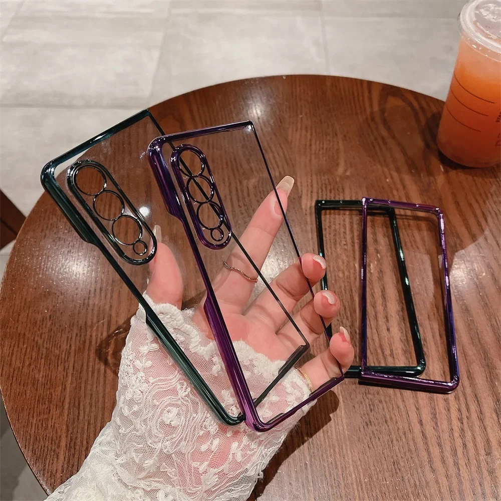 

Ultra Thin Plating Phone Case For Samsung Galaxy Z Fold4 Fold3 Fold 4 3 ZFold4 5G Hard PC Clear Camera Protect Back Cover Shell
