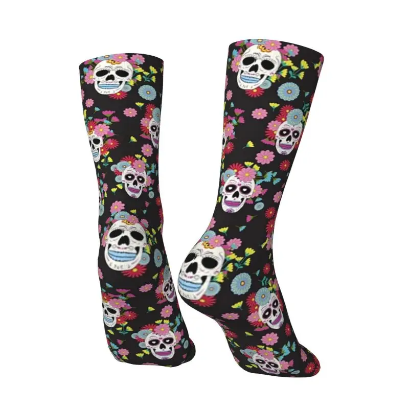 Chaussettes à motif de crâne de sucre pour hommes et femmes, chaussettes à fleurs mexicaines mignonnes, jour de la fréquence imprimé amusant, été, automne, hiver