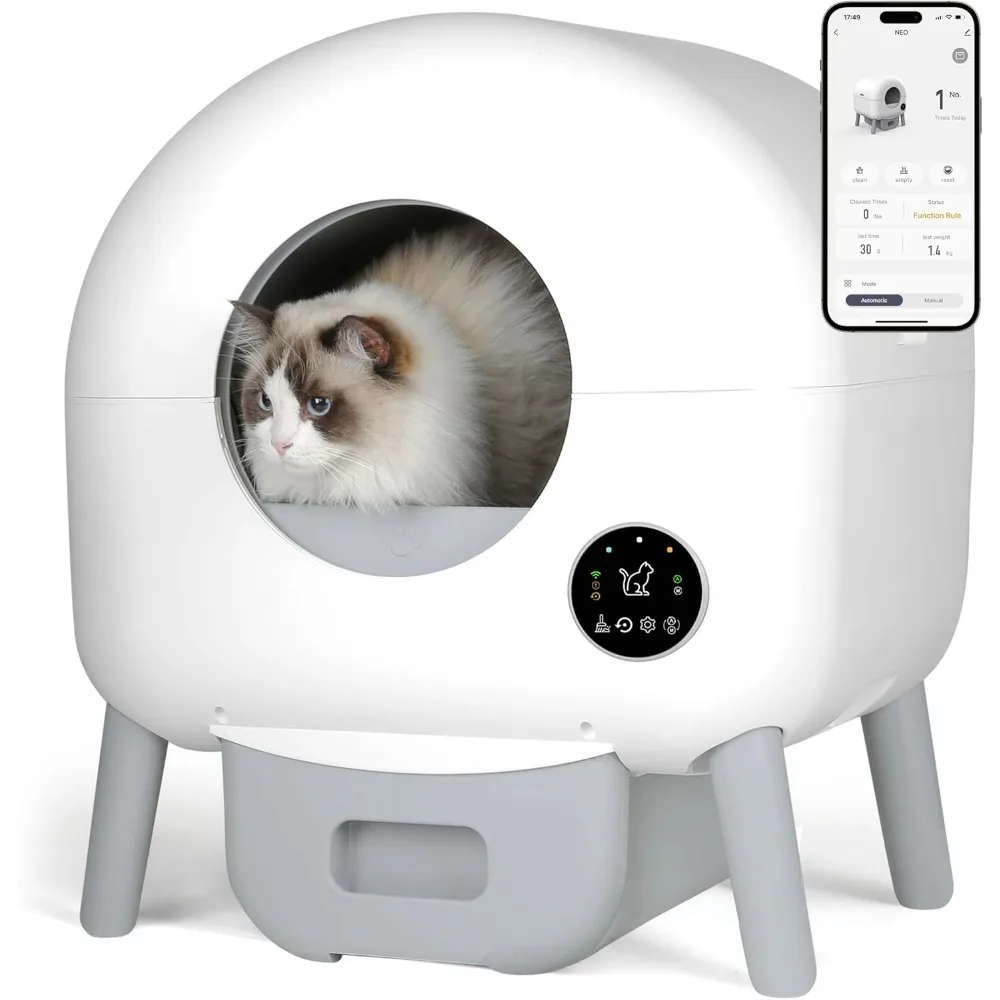 Self Cleaning Litter Box - Automatic Cat Litter Box self Cleaning, with 1 Roll Trash Bags and Mat, Small-White