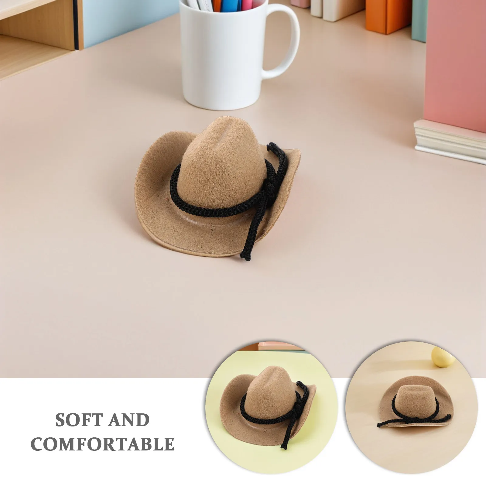 4 Piezas de Mini Sombreros de Vaquero, Accesorios Sencillos de Estilo Western para Niñas Vaqueras, 6.5cm, Color Caqui, Mini Sombreros Decorativos para Fiestas