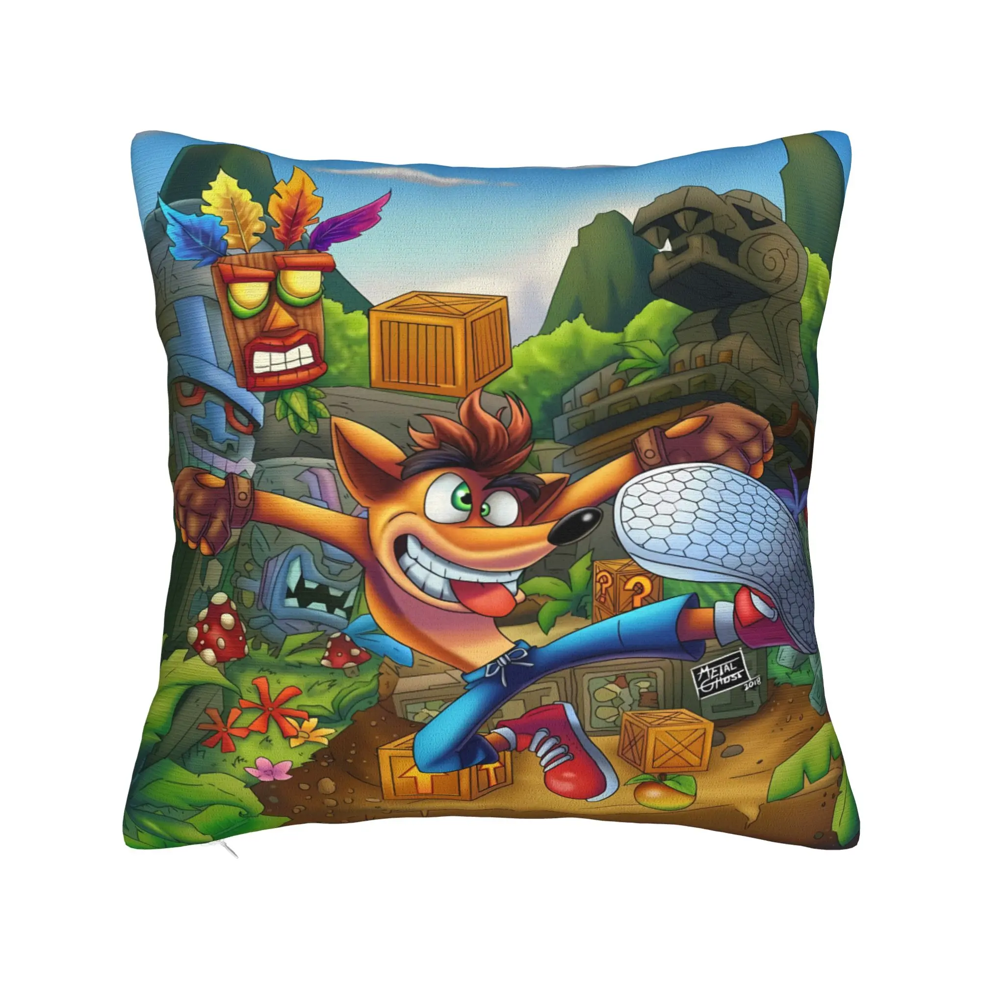 Crash Bandicoot Island Jump Pillow Case  Custom Pillow Cover For Office Car Home Decor Kawaii Cushion Cover