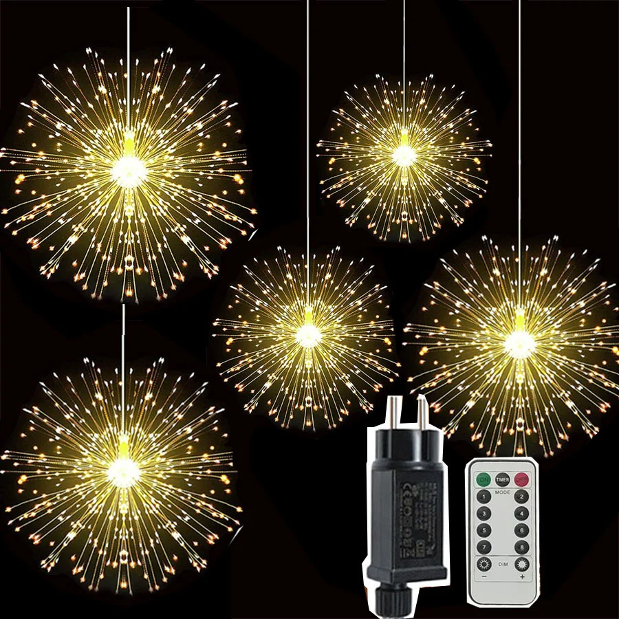 600/1200 LED Firework Star Bursting Lights Hanging Starburst Lights Copper Wire Fairy Light 8 Modes Dandelion String Lights