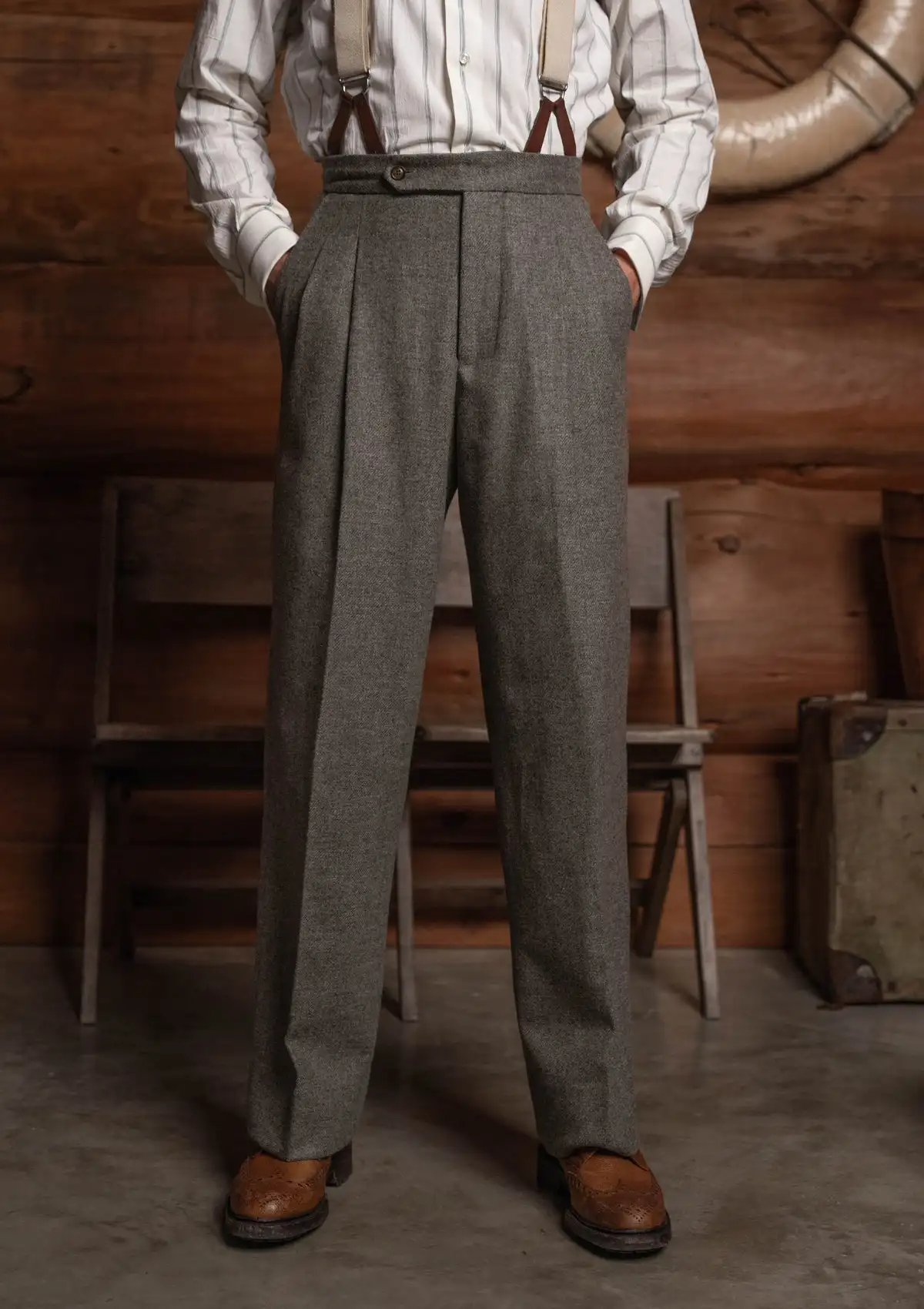 Customized Men Long Trousers Wide Leg High Waist Double Pleated British Business Pants Casual Formal Dress Pant