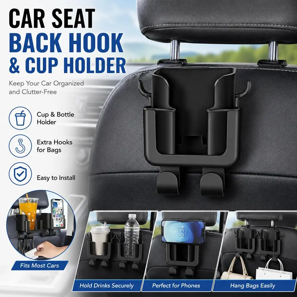 1/2 Stück Auto-Rücksitz-Aufbewahrungshaken mit Getränkehalter und Handyhalterung, Auto-Kopfstützen-Organizer für Getränke, Taschen, platzsparend – Detail 4
