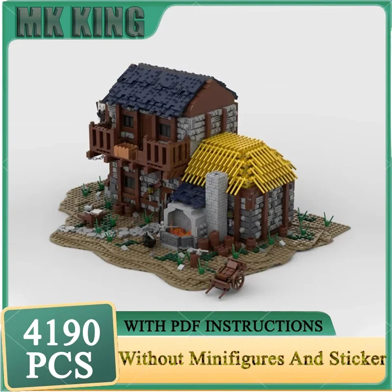 

Средневековая модель замка Moc, строительный блок, модель дома Кузнеца, технология, кирпич, сделай сам, сборка, модульная игрушка с видом на улицу города
