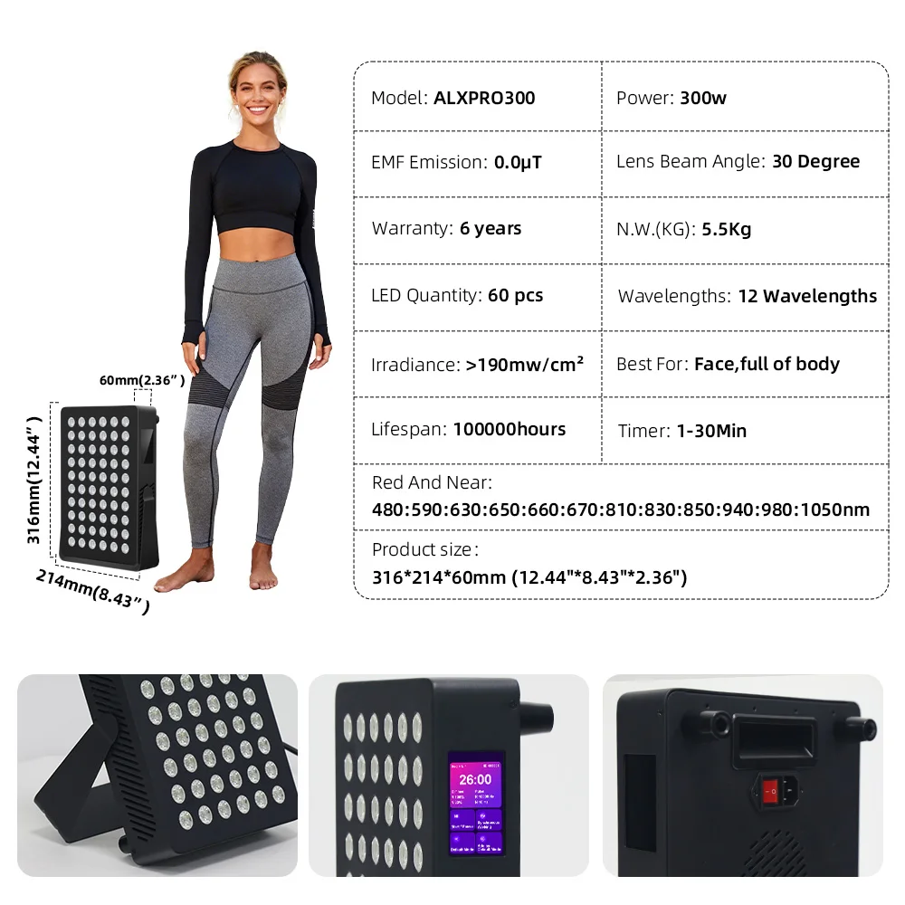 12 Wavelength Red Light Therapy Panel 300W 1080P HD Touch Screen Multi-channel Control CE Certified 5 Years Warranty