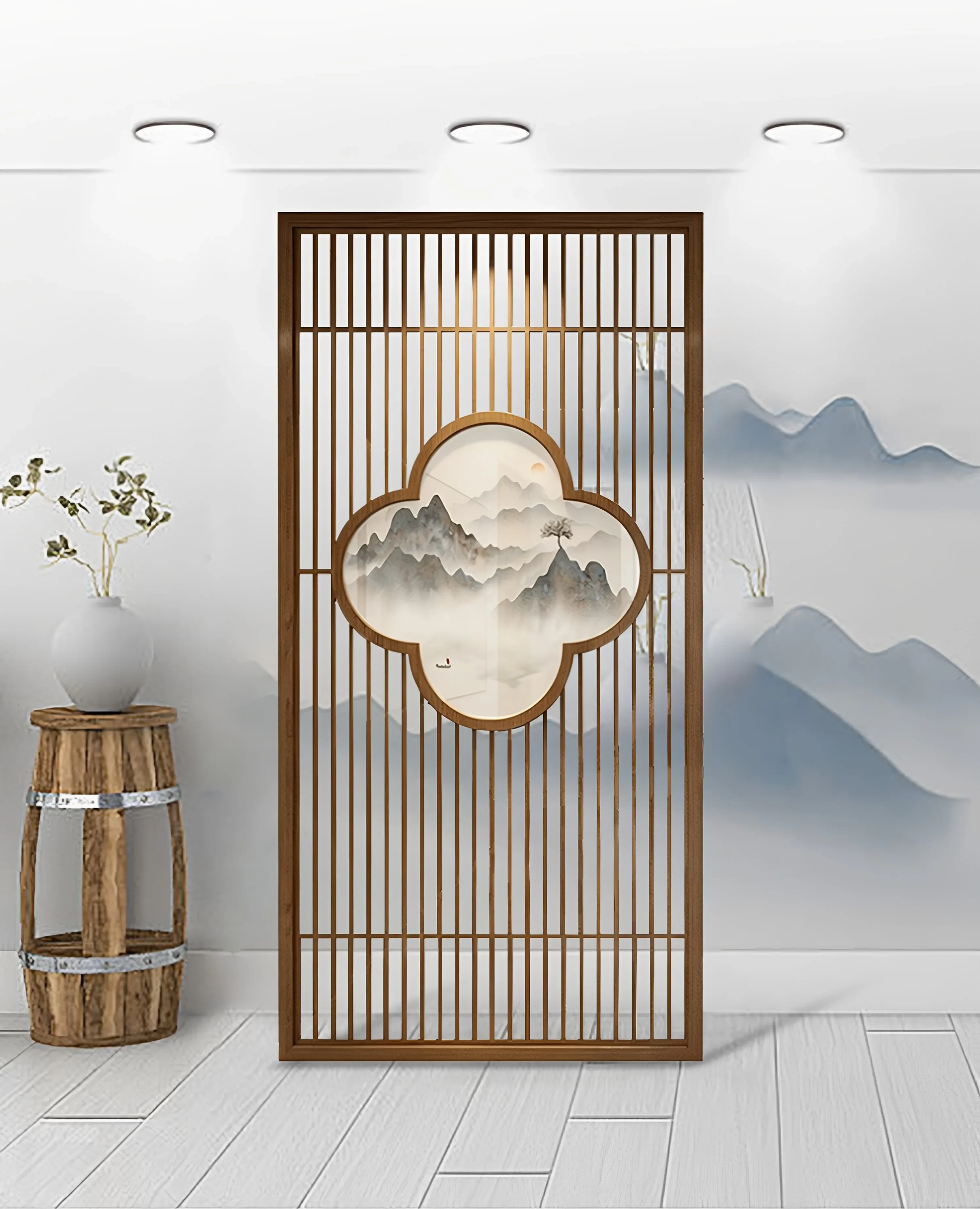 New Chinese Solid Wood Screen Porch Partition Living Room Home Entrance Song Dynasty Aesthetic ScreenD21