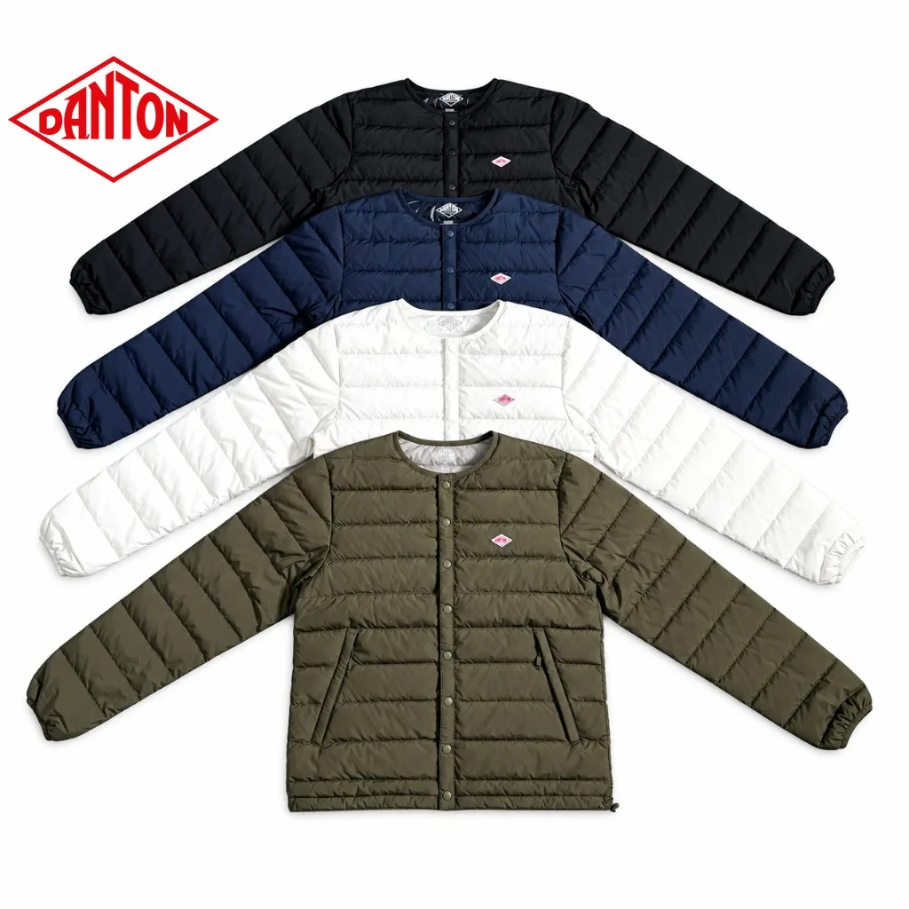 DANTON Lightweight Quilted Puffer Jacket Unisex Crew Neck Snap Button Warm Coat Casual Outdoor Travel Autumn Winter Outerwear