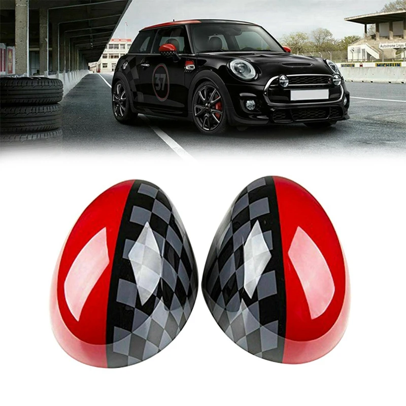 4 Pcs Car Door Side Mirror Cover Caps For Mini Cooper Hardtop F54 F55 F56 F57 F60 Series Black&Gray