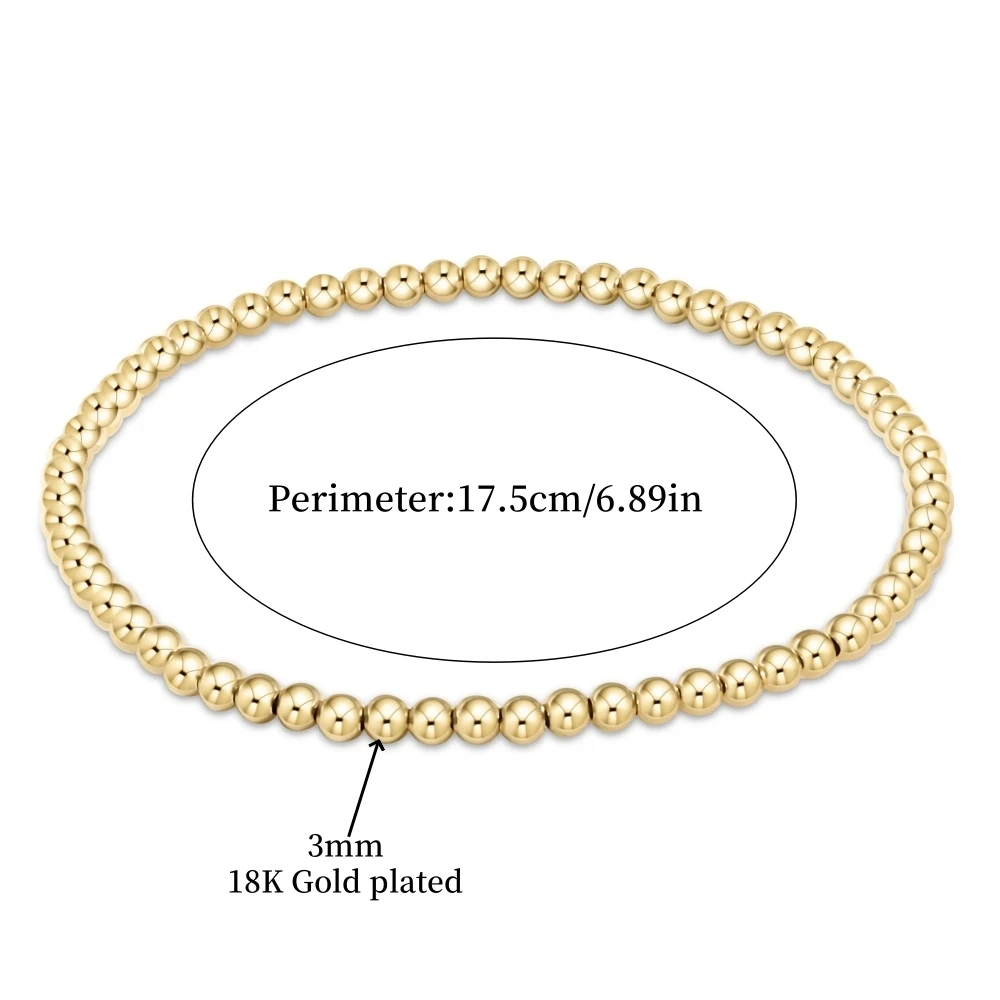 Vlen Stackable 18K Gold Plated Bead Bracelets with Cross Charm Stretchy Pulsera Religious Christian Jewelry Gifts for Women