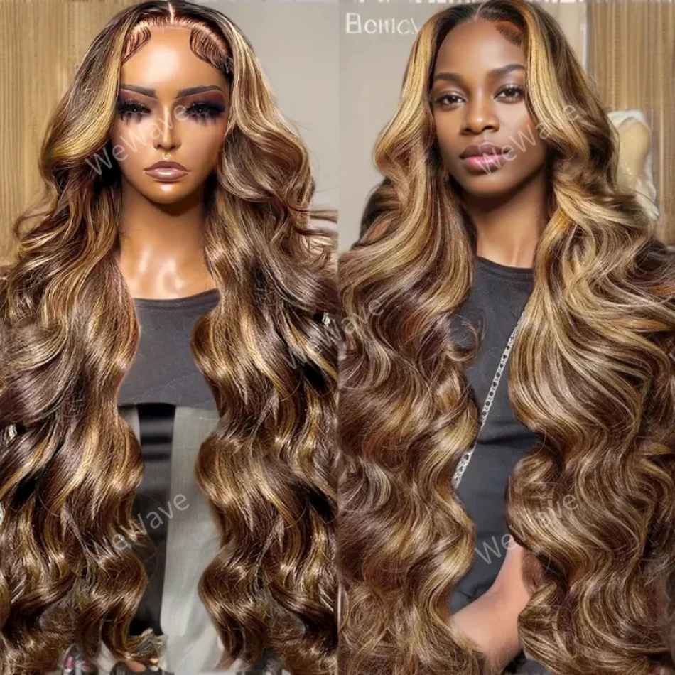 Onda Corporal Lace Frontal Wig para Mulheres, Brasileiro, Transparente, Colorido, Destaque, 13x6, 13x4, 100% Cabelo Humano, Escolha