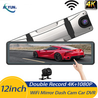 12 Inch Car Dvr WIFI GPS Dash Cam 4K+1080P Dual Lens  Drive Stream Rear View Mirror IPS Touch Screen Video Recorder Camera