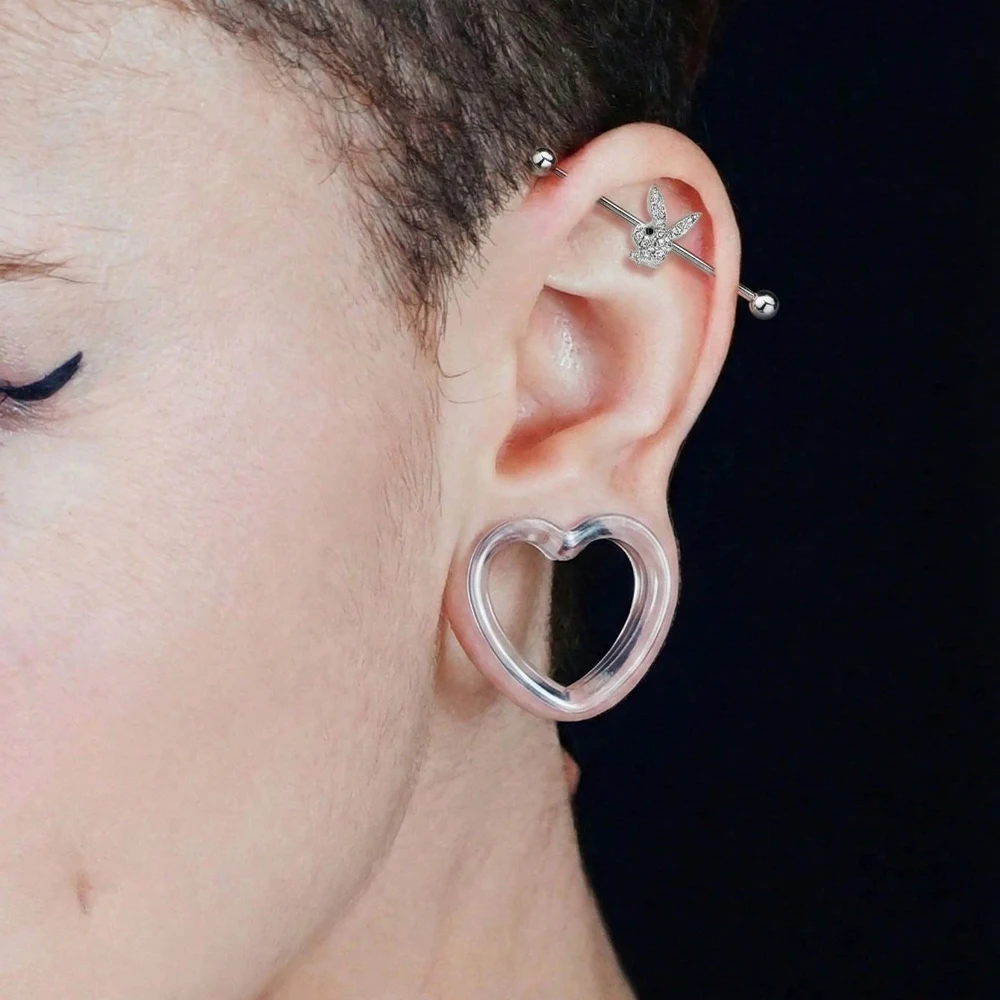 3pairs Ear Gauges Clear Double Flared Tunnel Ear Plugs Plastic Set,Casual Plastic Heart Ear Tapers For Women Men