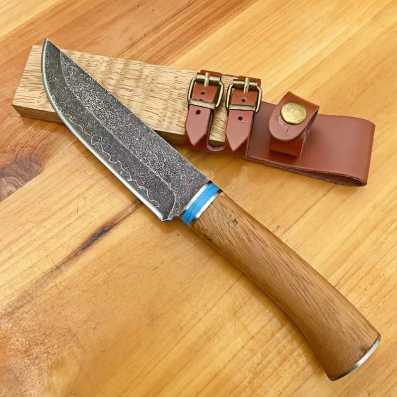 Cuchillo de bolsillo Damasco, cuchillo de alta dureza, cuchillo de funda portátil, cuchillo para barbacoa al aire libre, 1 ud.