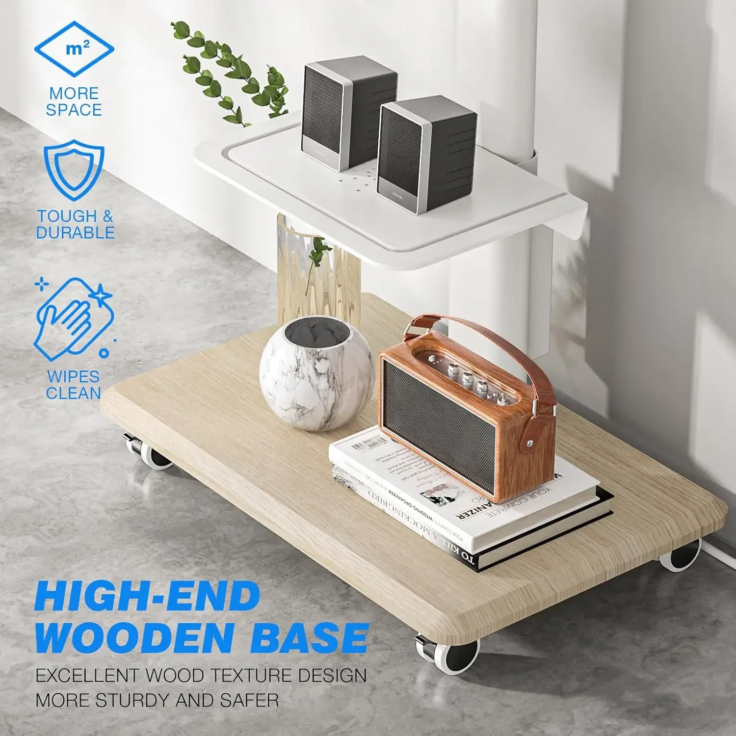 Изящная подставка для телевизора на колесиках с розеткой для домашнего декора, портативная подставка для телевизора с регулируемой высотой на колесах для телевизоров 32-70 дюймов