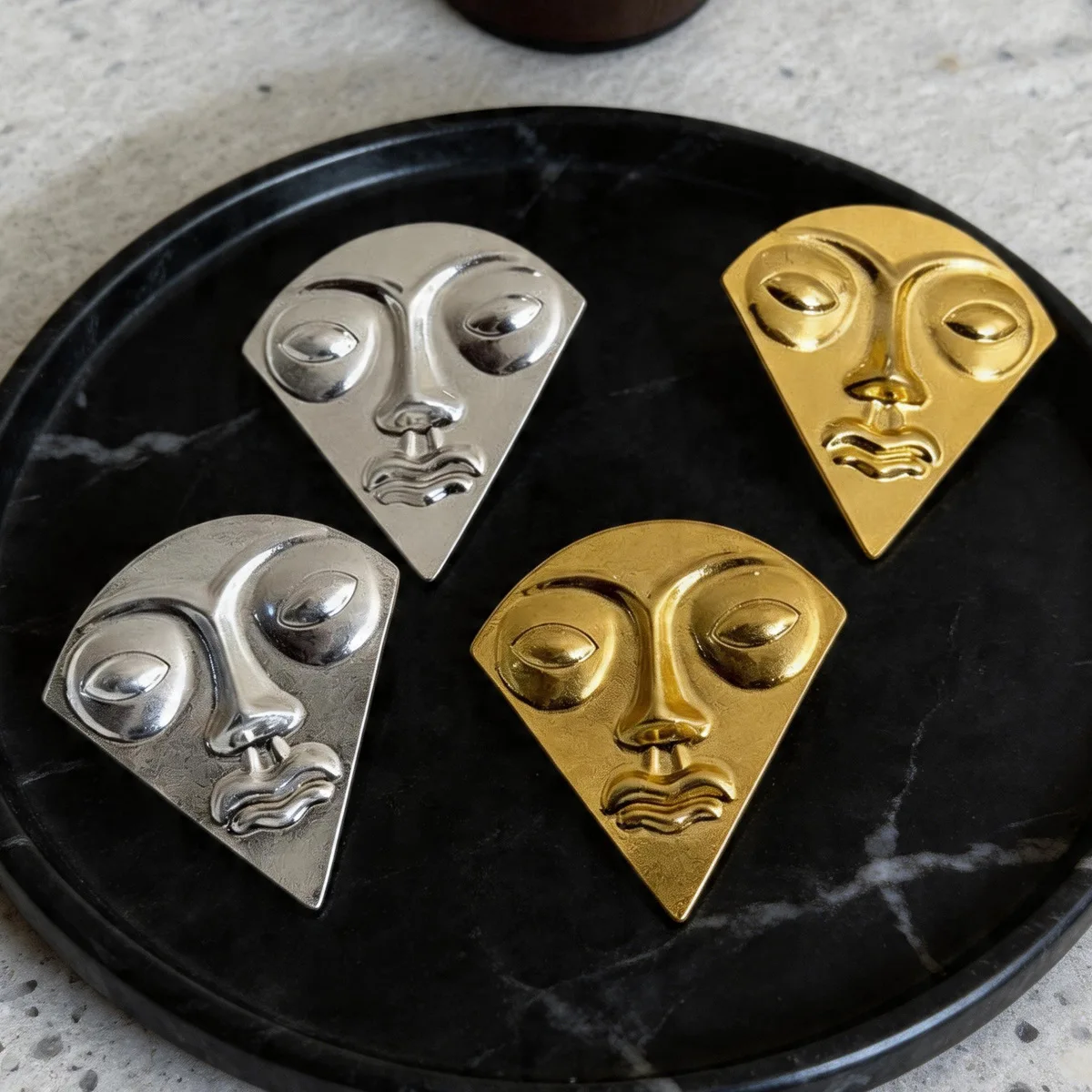 Metal fan-shaped portrait stud earrings exaggerated unique personality earrings retro simple fashion earrings women