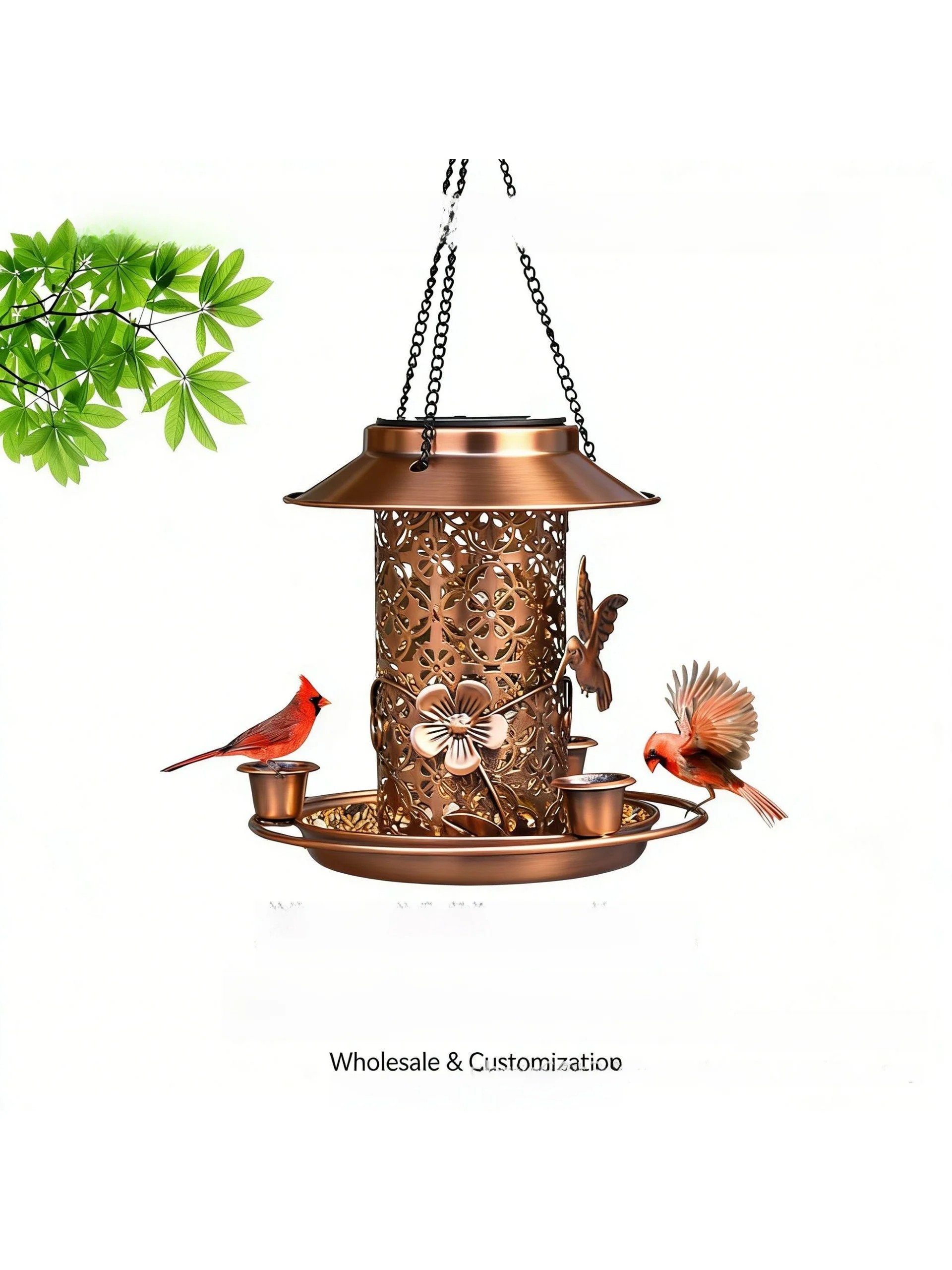 

Solar Powered Feeder Waterer Iron Art Hanging Style Courtyard Pet Feeder Decorative Light Hummingbird Feeder Bird Use