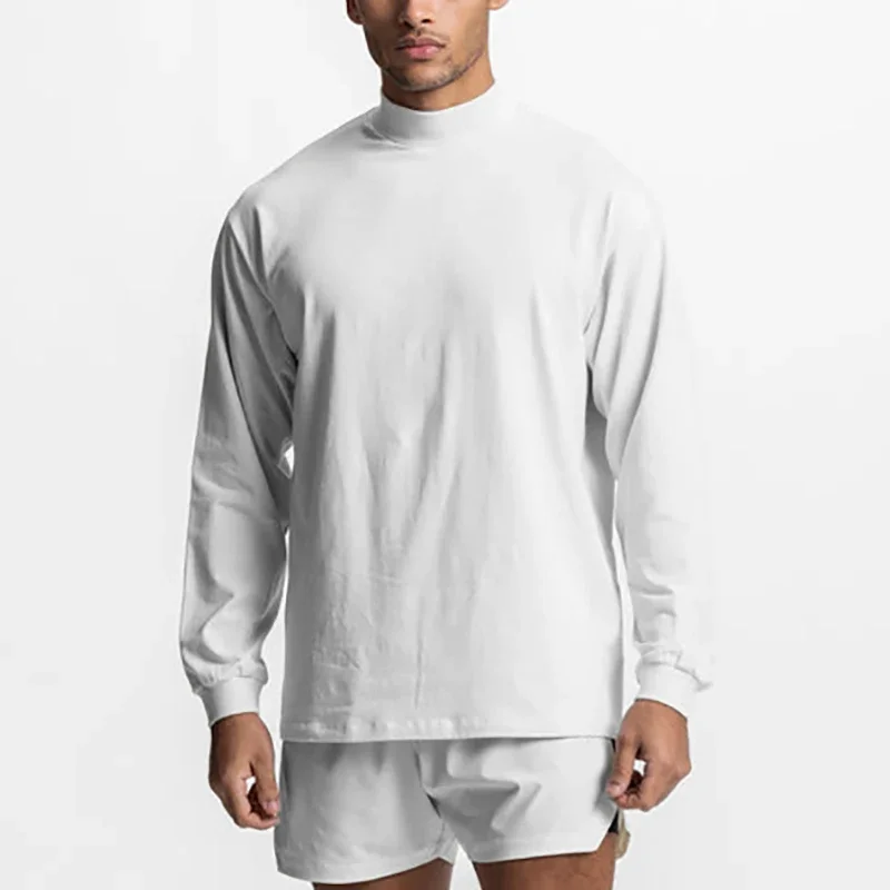 Plain Oversized Long Sleeve Mens Casual T-shirts Autumn Cotton Loose Sports Fitness Shirts Gym Bodybuilding Muscle Clothing