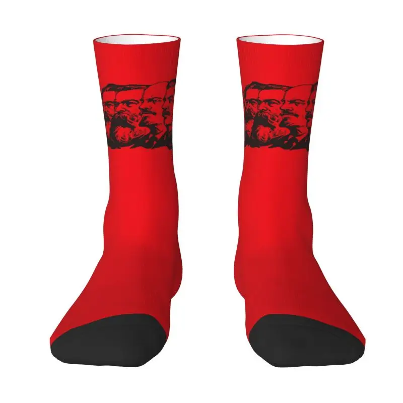 Fun Printed Communist Flag Marx Engels Lenin And Stalin Socks for Women Men Stretch Summer Winter CCCP USSR Communism Crew Socks