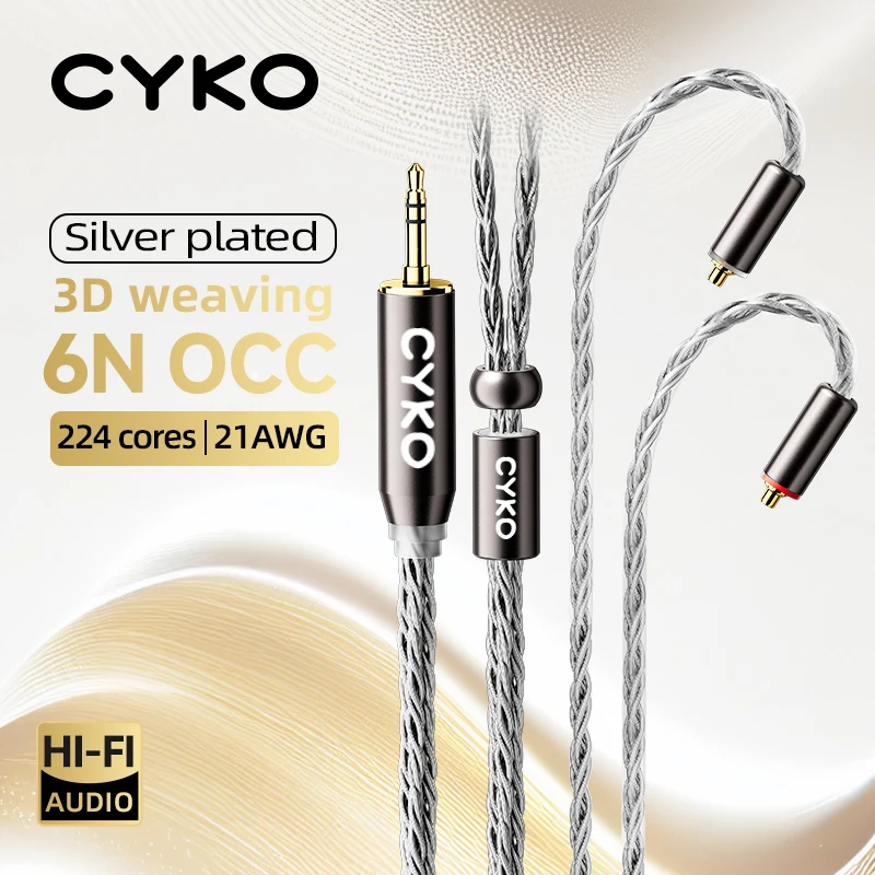 CYKO HiFi Audio earphone Wire 16 Core Silver Plated OCC iem Cable MMCX 2Pin 4.4mm 3.5mm aux jack for Carat Tangzu Fudu HOLA Zero