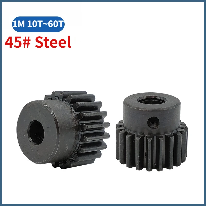 1Pcs 1Mod Spur Gear 4-12mm Bore 45# Steel 1M 10/12/15/18/20/24/25/30/35/40/45/50/55/60 Tooth Pinion Motor Convex Gear