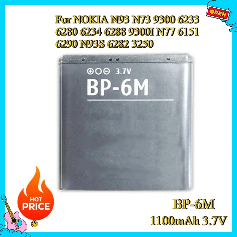 Новый сменный аккумулятор BP-6M 1100 мАч 3,7 В для NOKIA N93 N73 9300 6233 6280 6234 6288 9300I N77 6151 6290 N93S 6282 3250