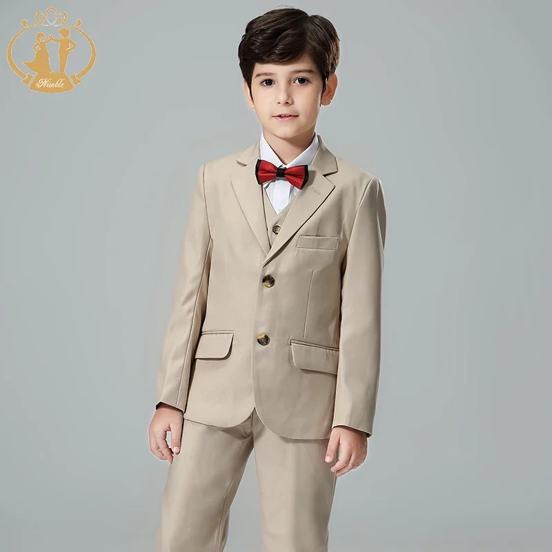 Spring Autumn Formal Suit for Boy Children Party Host Wedding Costume Coat Vest Pant 3Pcs Wholesale Clothing 718-16 Khaki