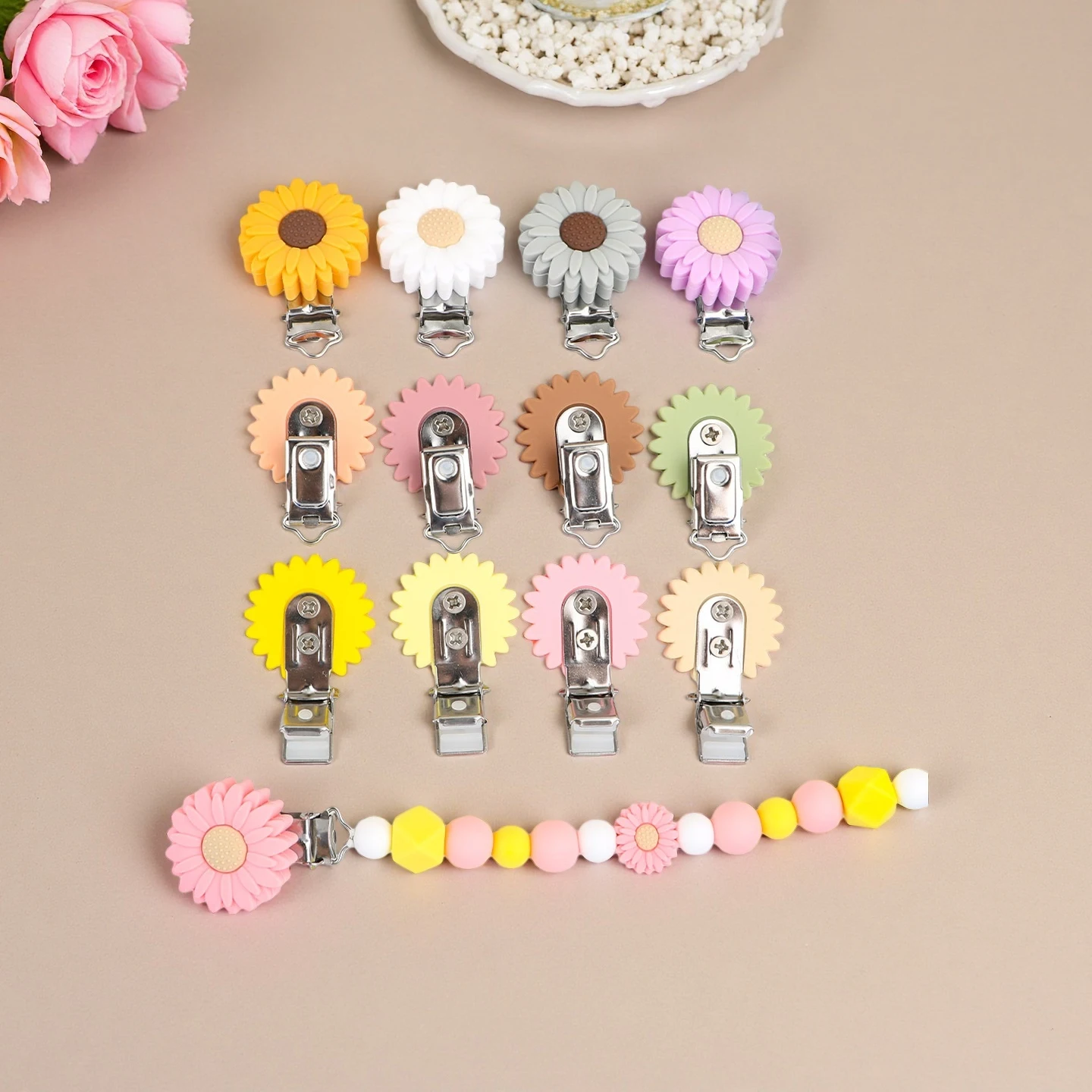 

20/40Pcs Flower Silicone Pacifier Clip DIY Pacifier Chain Accessories For Jewelry Making