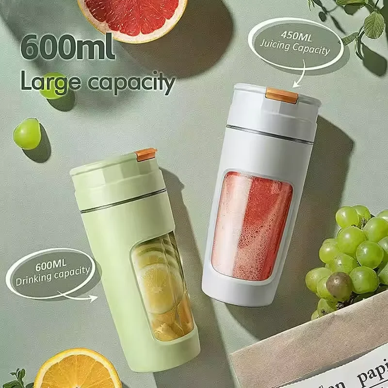 New Small Electric Juice Cup 4-Leaf Blade 600ML Large Capacity 3000mAh Battery Food Grade Material Household Ice Crusher