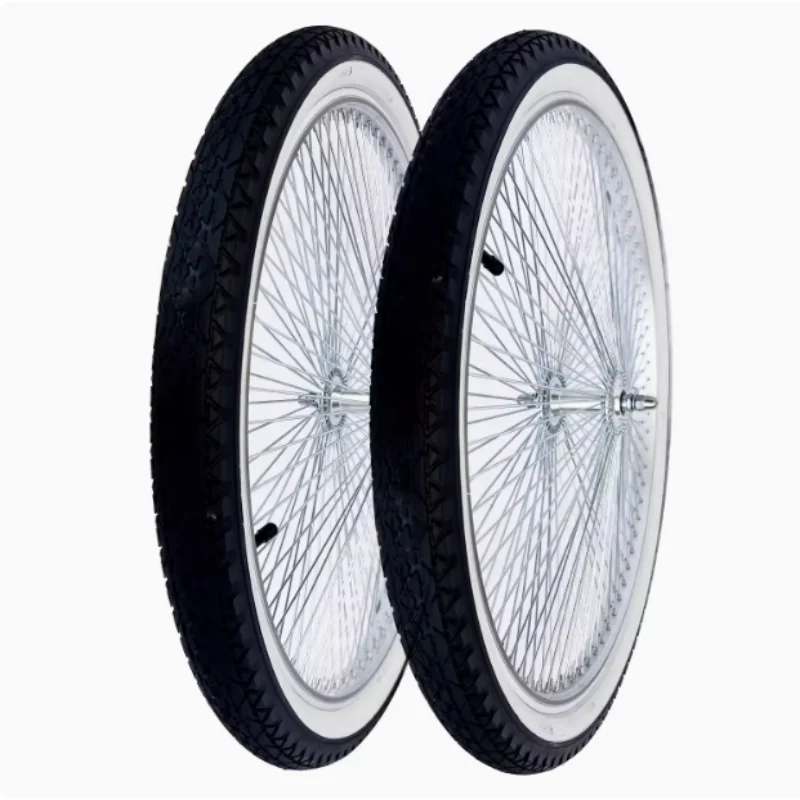 Aluminum Alloy Bicycle Wheel Set, Flower Drum, White Tire, 7-Speed Bearing, Retro, 26 \