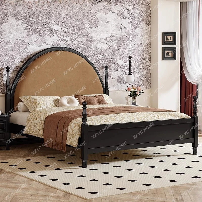NN Solid wood bed half moon soft backrest light luxury bed master bedroom 1.8M master bedroom bed high box storage wedding