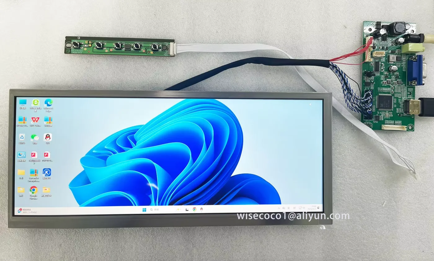 12.3 Inch Sunlight Readable LCD Display 1920x720 IPS 1000nits High Brightness Screen Kit 10-Point Capacitive Touchscreen