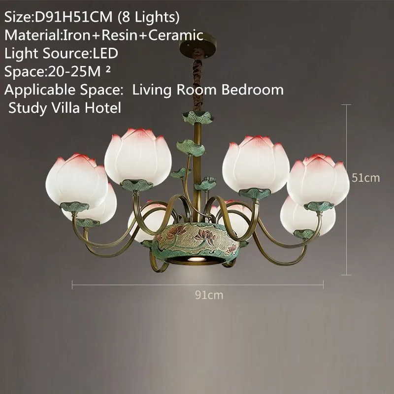 APRIL Contemporary Lotus Pendent Lamp Retro Creativity LED Living Room Restaurant Bedroom Study Villa HotelTearoom Chandelier