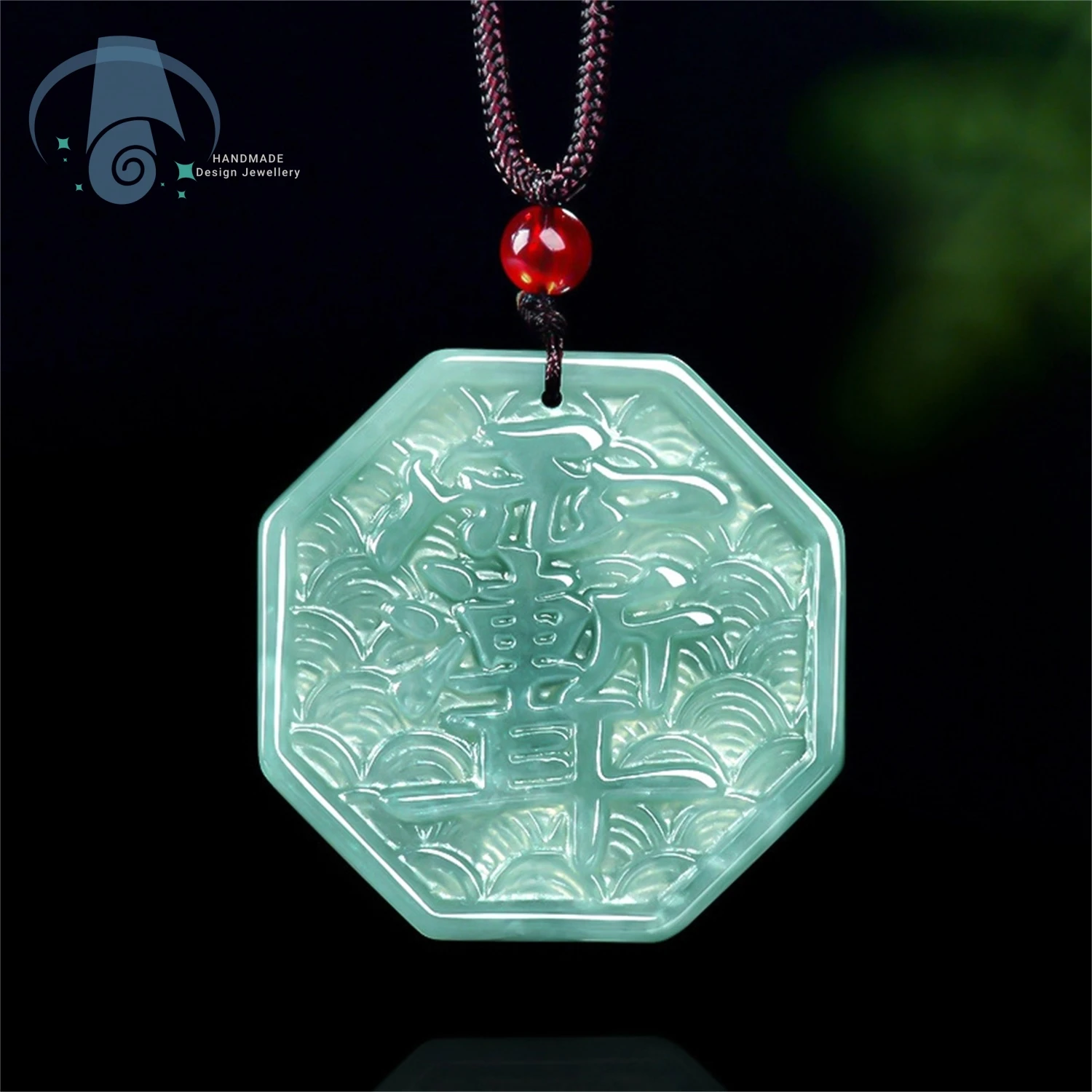 Natural Grade A Jadeite Pendant Blue Water Glacial Ice Translucent High Density Carved Bagua Wuyue Maps Unisex Necklaces Jewelry