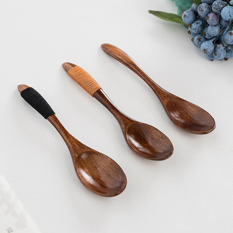New Small Wooden Spoon Children Soup Spoon Natural Wood Japanese Honey Sugar Salt Seasoning Spoon Dessert Tea Coffee Scoop Spoon