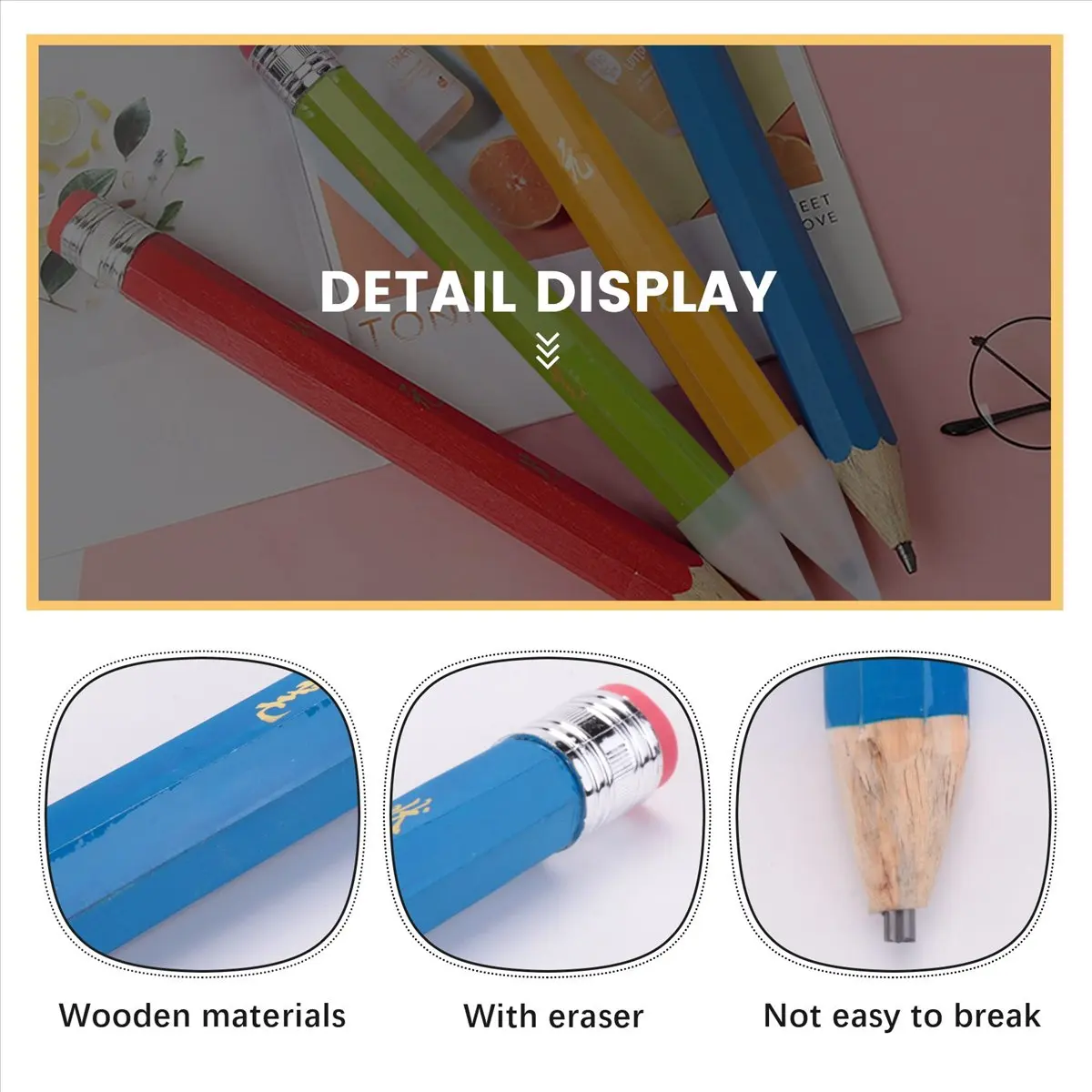 (ˉ﹃ˉ) 6 Pcs Wooden Jumbo Pencils for Prop, Funny Big Pencil Huge Giant Pencil 14 Inch Pencil for Home and School Supplies
