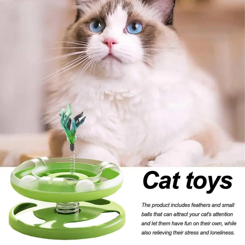 Cat Toys Roller Ball Track Safe 2-Level Cat Intelligence Training Toy Odorless Pet Cats Supplies With Built-in Feathers Pet