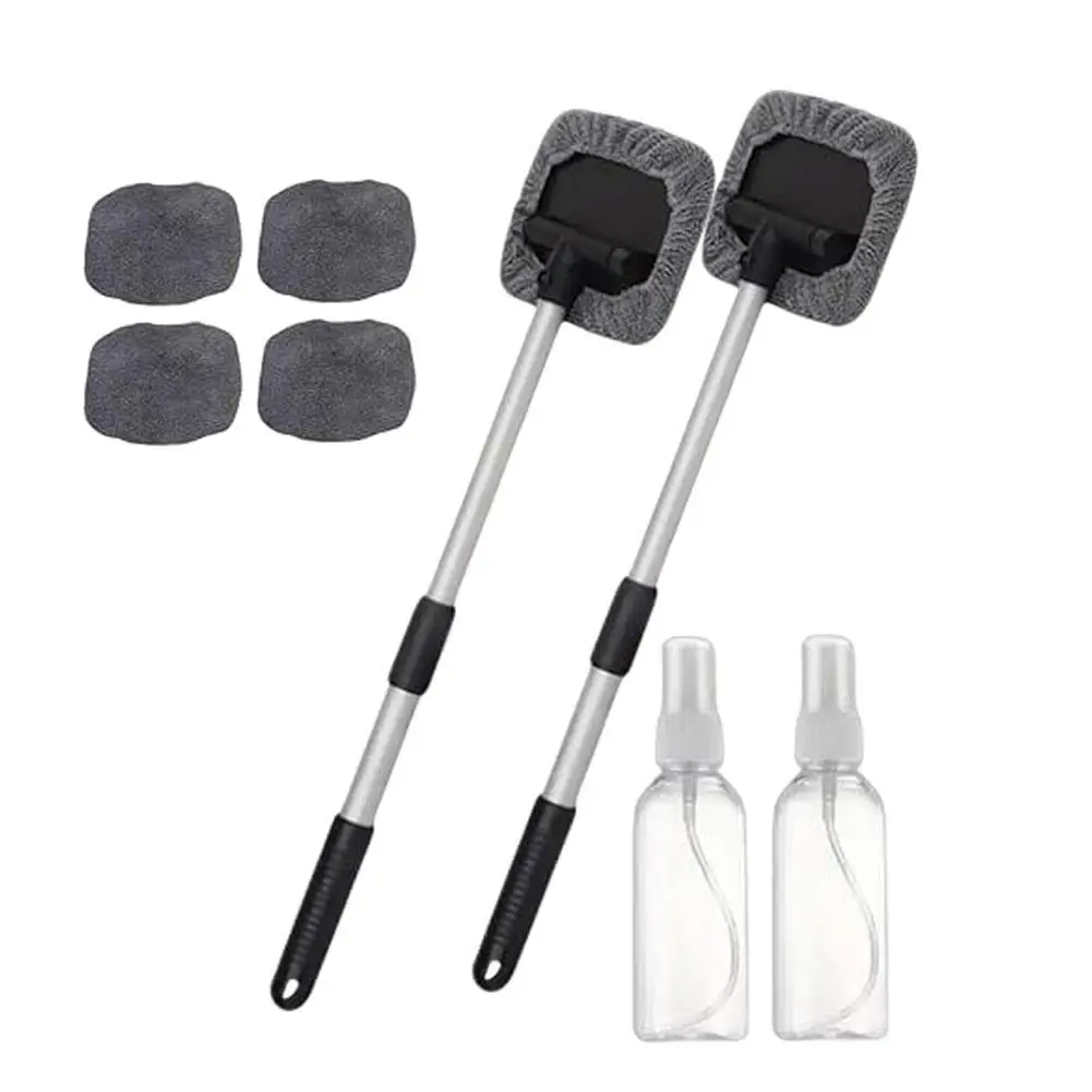 Car Window Cleaner Brush Kit Windshield Cleaning Wash Tool Auto Glass Wiper with Microfiber Pads and Long Handle Car Accessories
