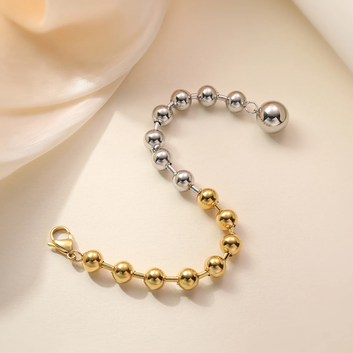 New Arrival Silver/Gold Color Mix Plated Stainelss Steel Beads Bracelet For Elegant Women Non-Fading Female Jewelry